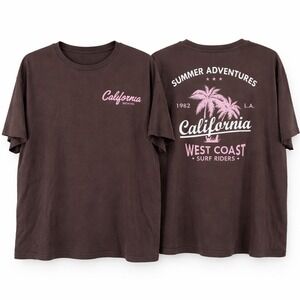 SHEIN California Dreaming T Shirt Brown Short Sleeve Graphic Tee Size S